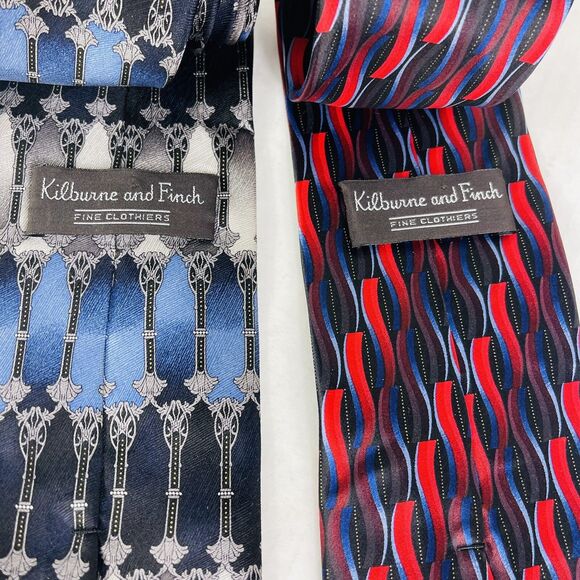 Kilburne and Finch Silk Luxury Tie Set of 2 Geometric Pattern Printed Necktie - Picture 4 of 6